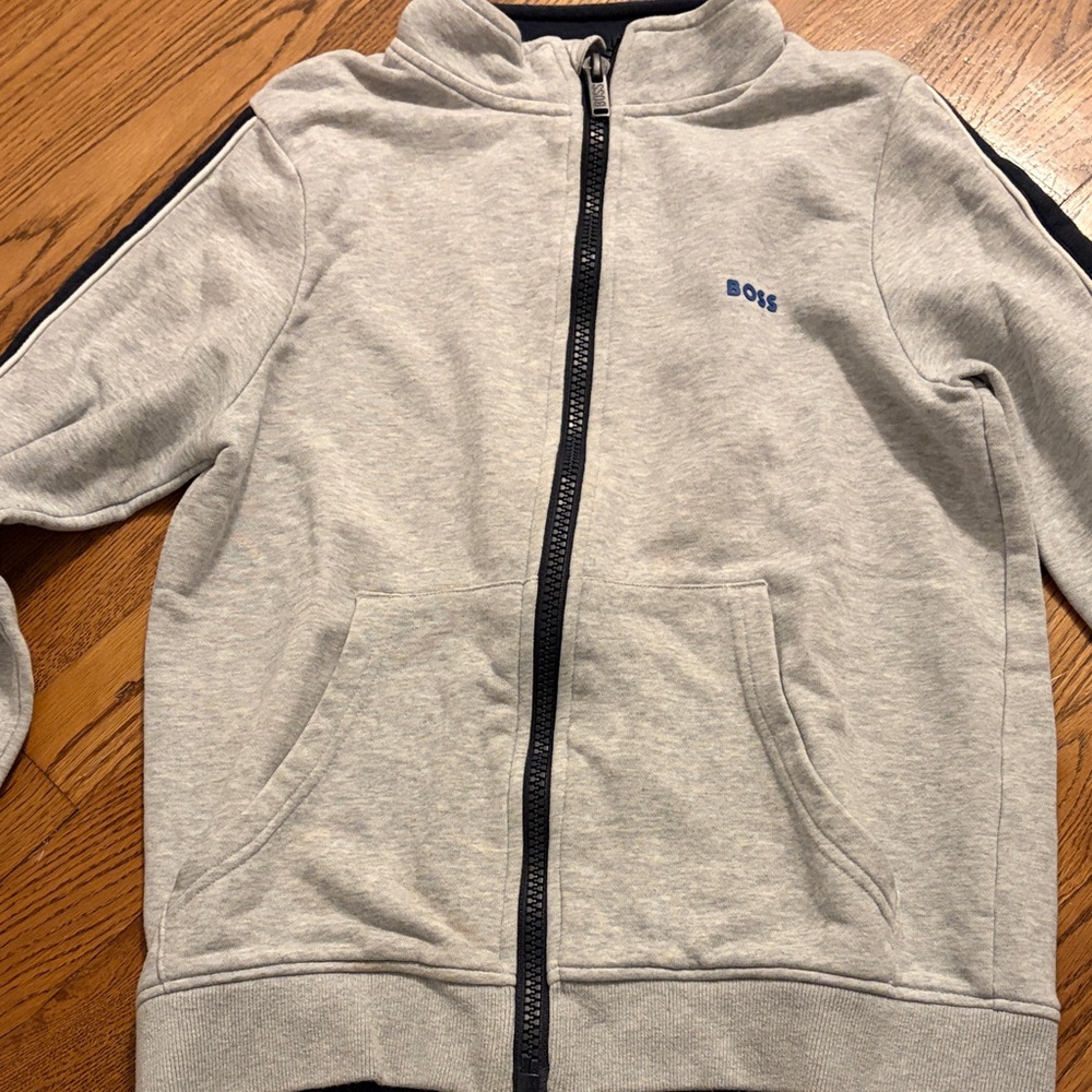 Boss Light Gray Kids Hoodie with navy Accents